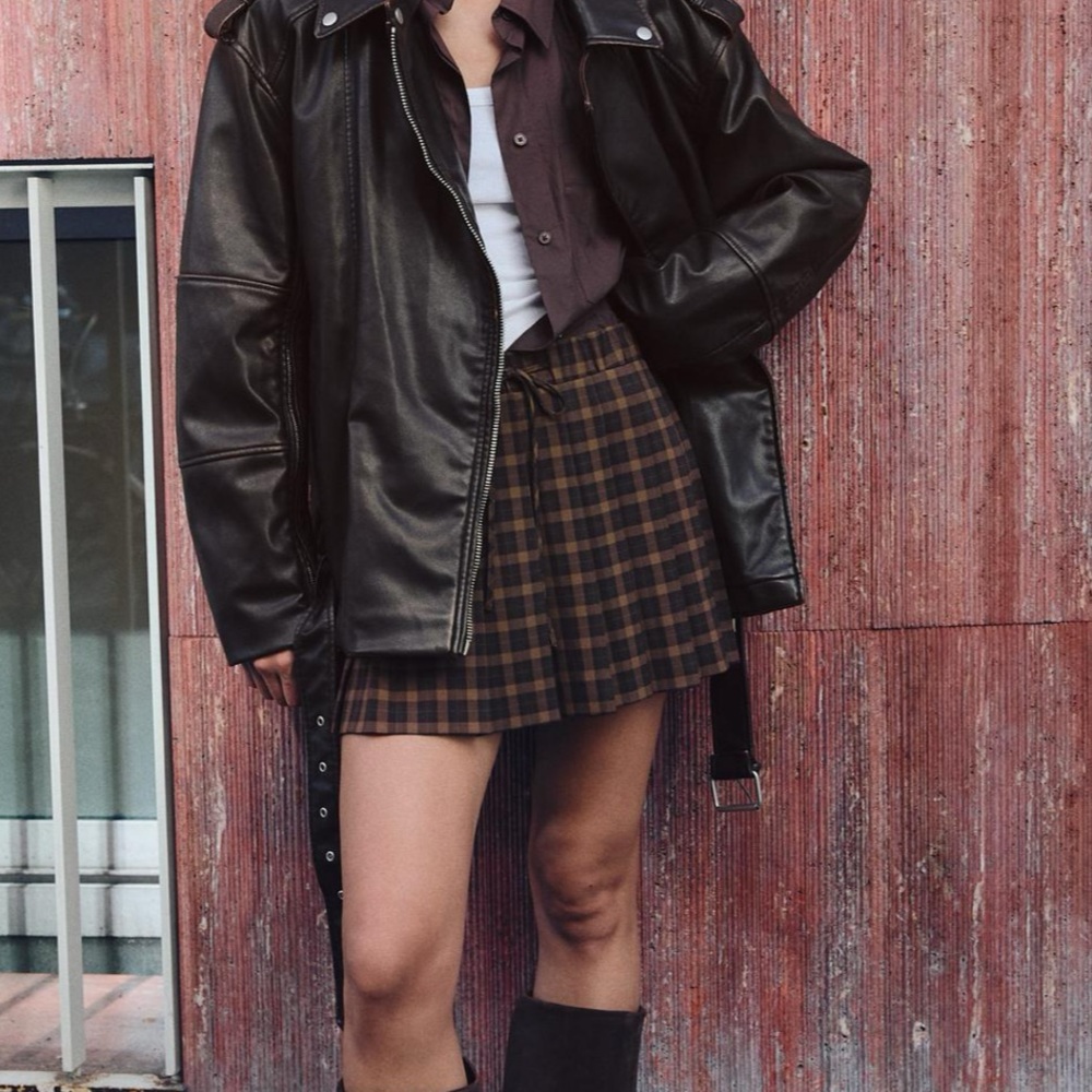 Mini checkered pleated skirt zara